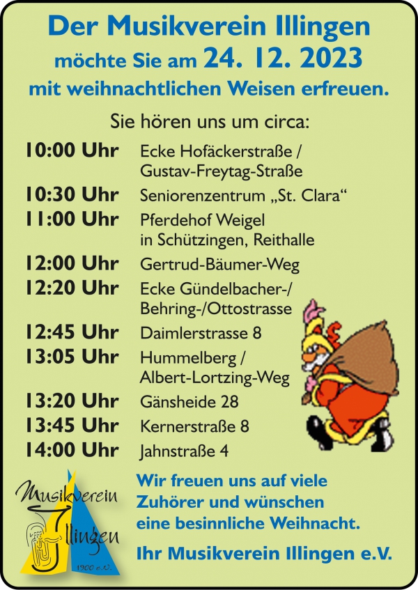 Weihnachtsliederspielen in Illingen und Schützingen am 24.12.